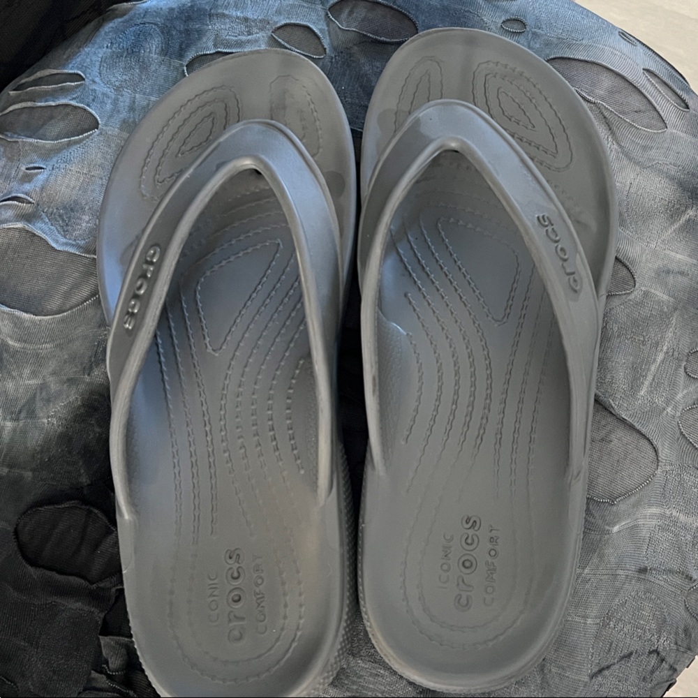 CROCS Iconic Gray Flip Flops